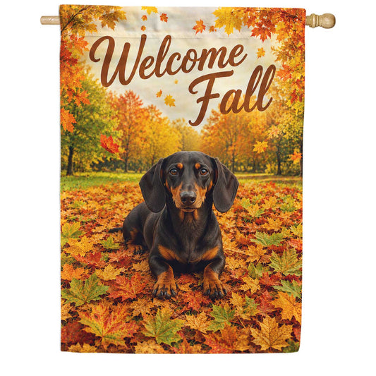 America Forever Welcome Fall Dachshund House Flag