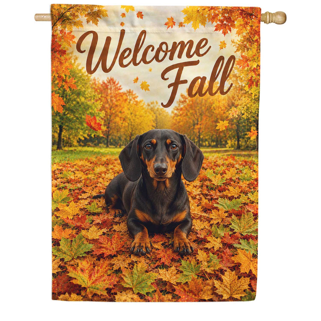 America Forever Welcome Fall Dachshund House Flag