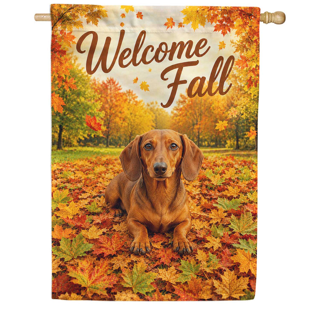America Forever Welcome Fall Dog Dachshund House Flag