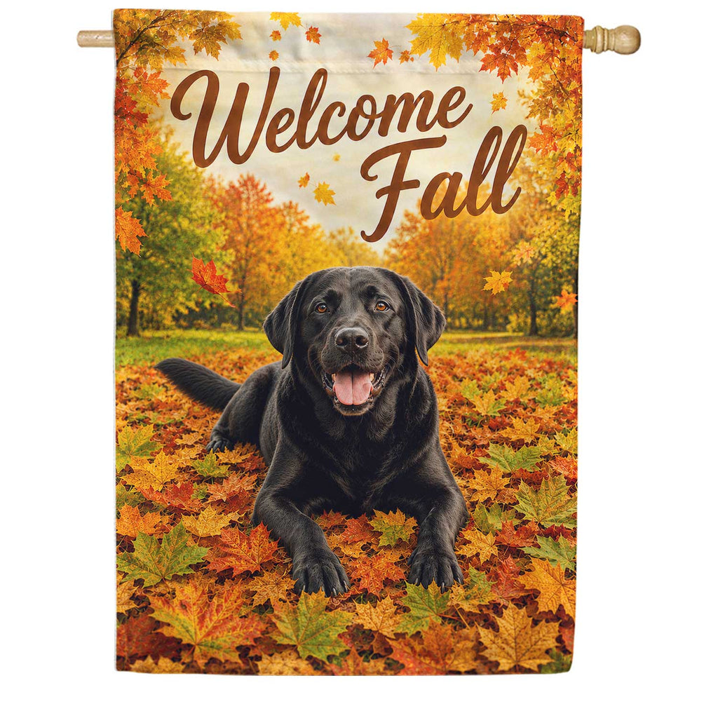 America Forever Welcome Fall Black Labrador House Flag