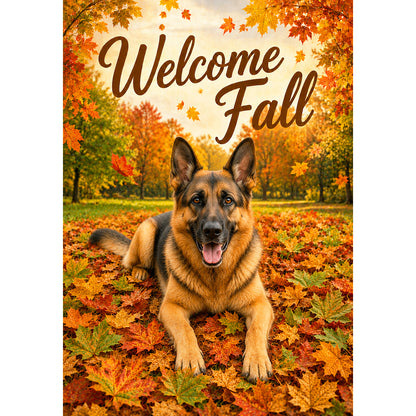 America Forever Welcome Fall German Shepherd House Flag