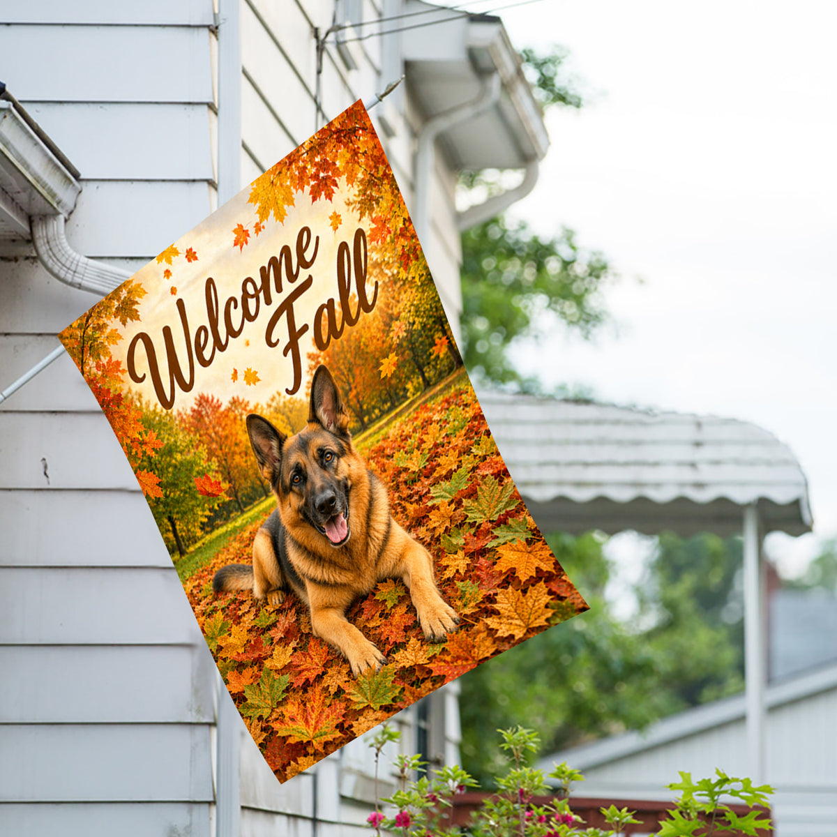 America Forever Welcome Fall German Shepherd House Flag