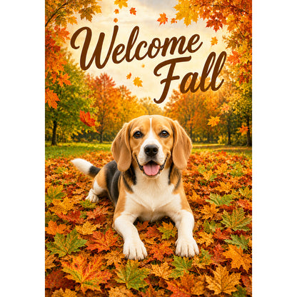 America Forever Welcome Fall Beagle House Flag