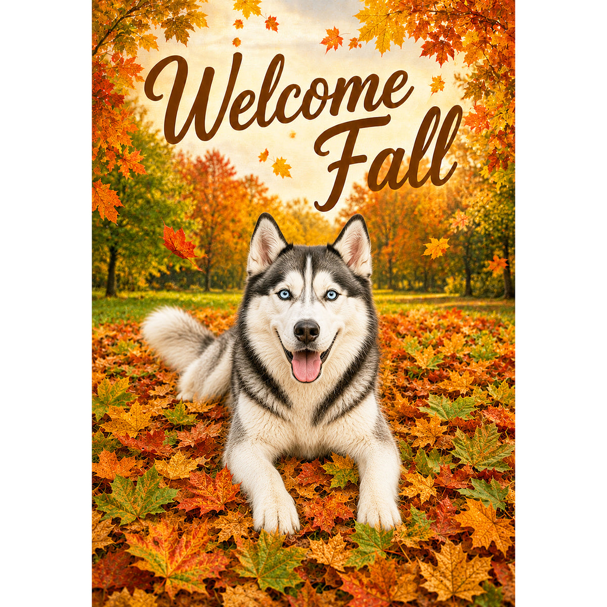 America Forever Welcome Fall Siberian Husky House Flag