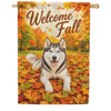 America Forever Welcome Fall Siberian Husky House Flag