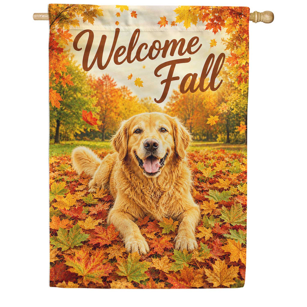 America Forever Welcome Fall Golden Retriever House Flag