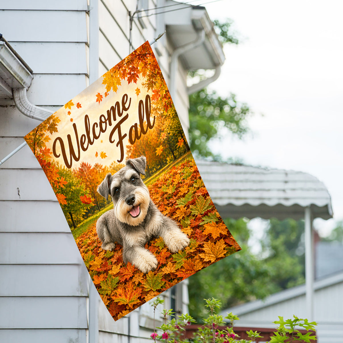 America Forever Welcome Fall Schnauzer Dog House Flag