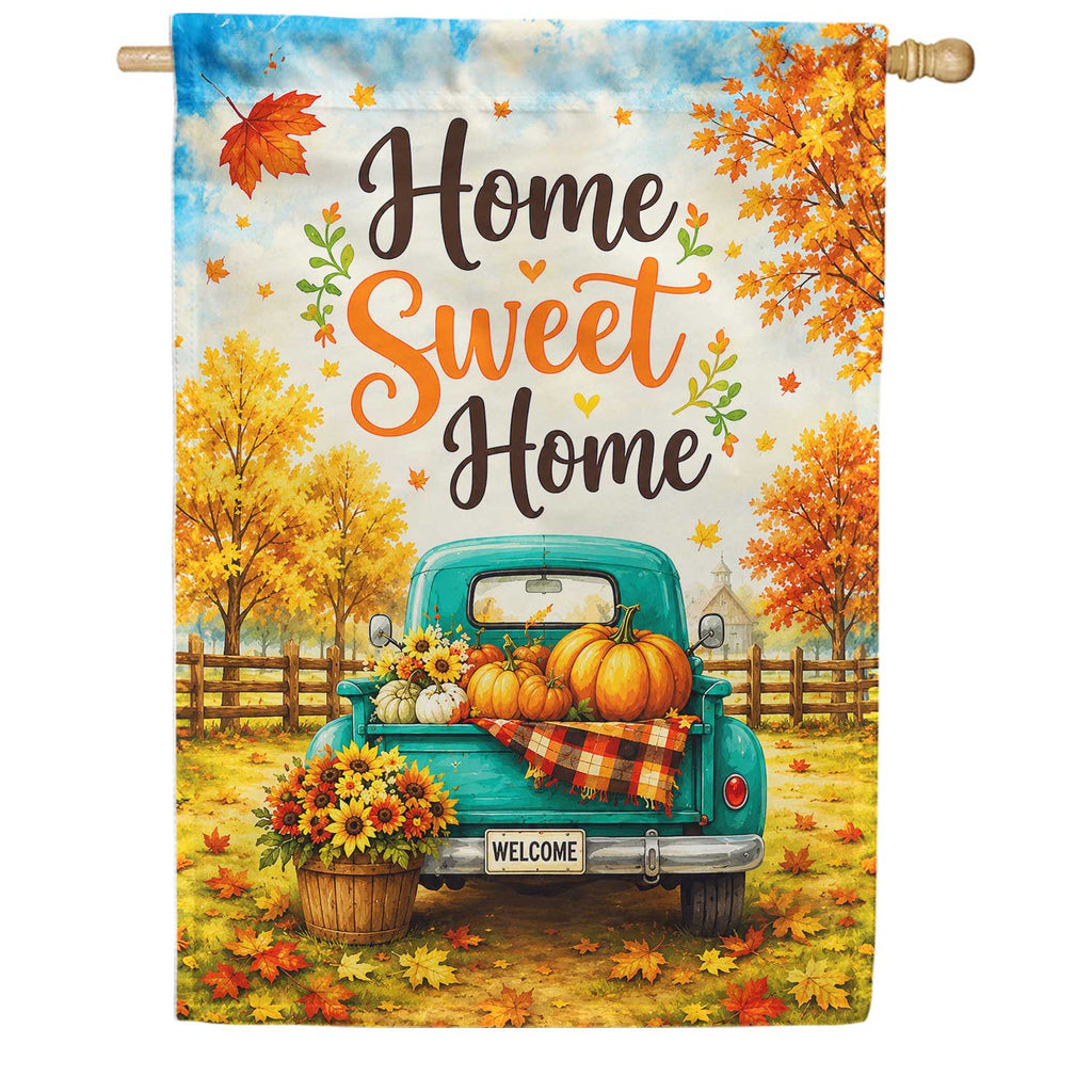 America Forever Home Sweet Home Fall Truck Pumpkin House Flag