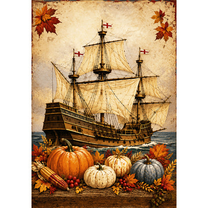 America Forever Mayflower Ship Autumn Harvest Thanksgiving House Flag