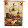 America Forever Mayflower Ship Autumn Harvest Thanksgiving House Flag