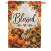 America Forever Blessed Fall Harvest Pumpkins and Autumn Leaves House Flag