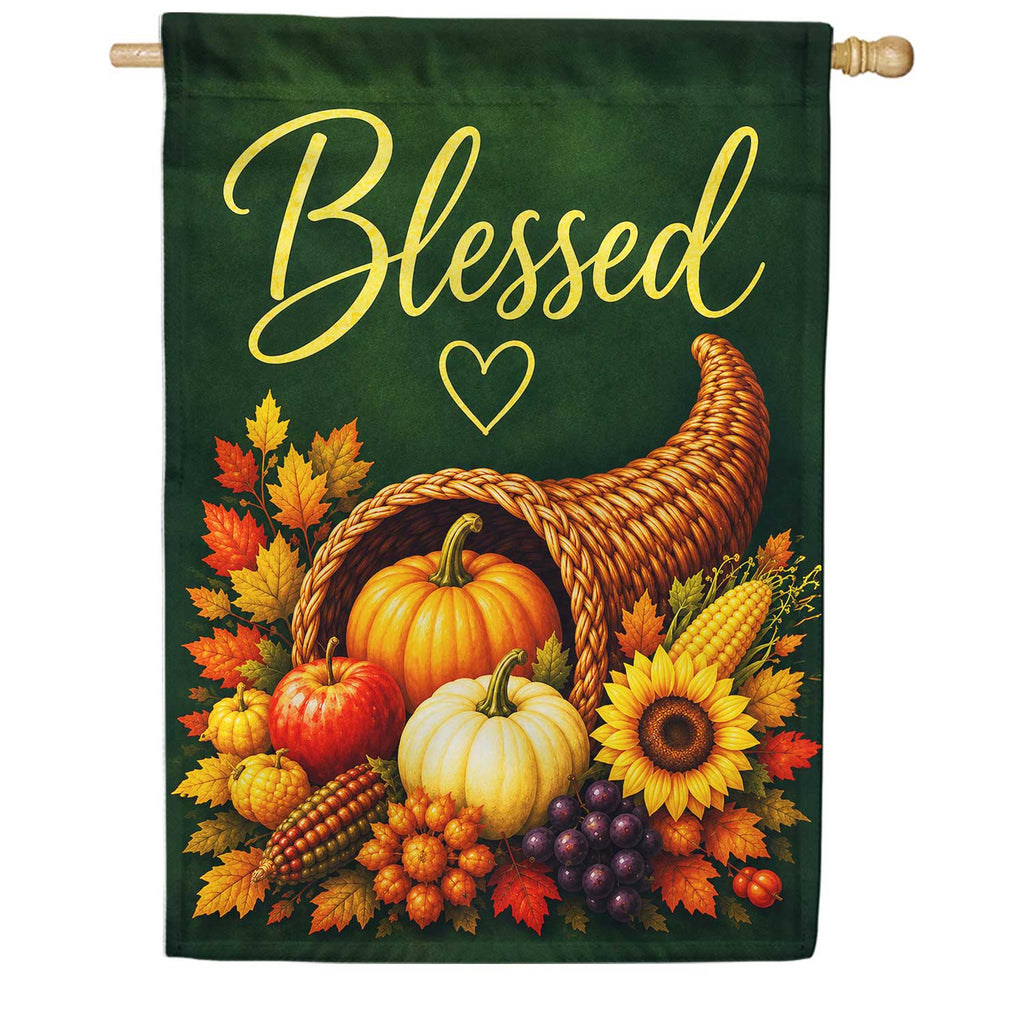 America Forever Blessed Cornucopia Thanksgiving Harvest House Flag