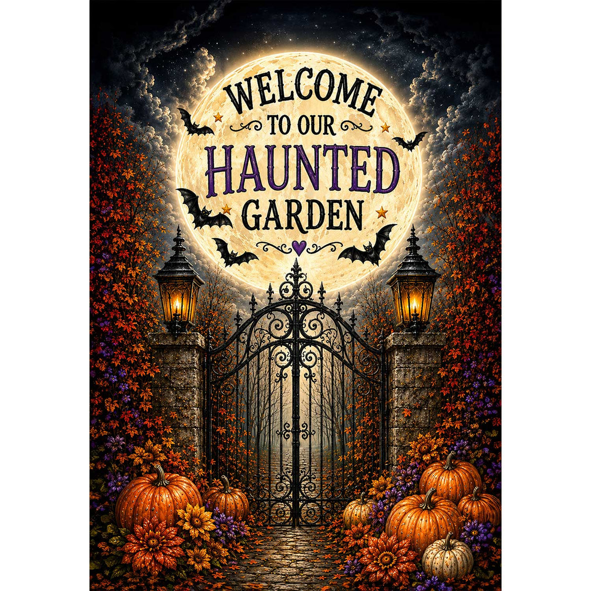 America Forever Welcome To Our Haunted Garden Halloween House Flag