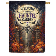 America Forever Welcome To Our Haunted Garden Halloween House Flag