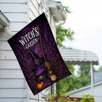 America Forever Witch's Garden Halloween Cauldron and Broom House Flag