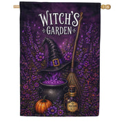 America Forever Witch's Garden Halloween Cauldron and Broom House Flag