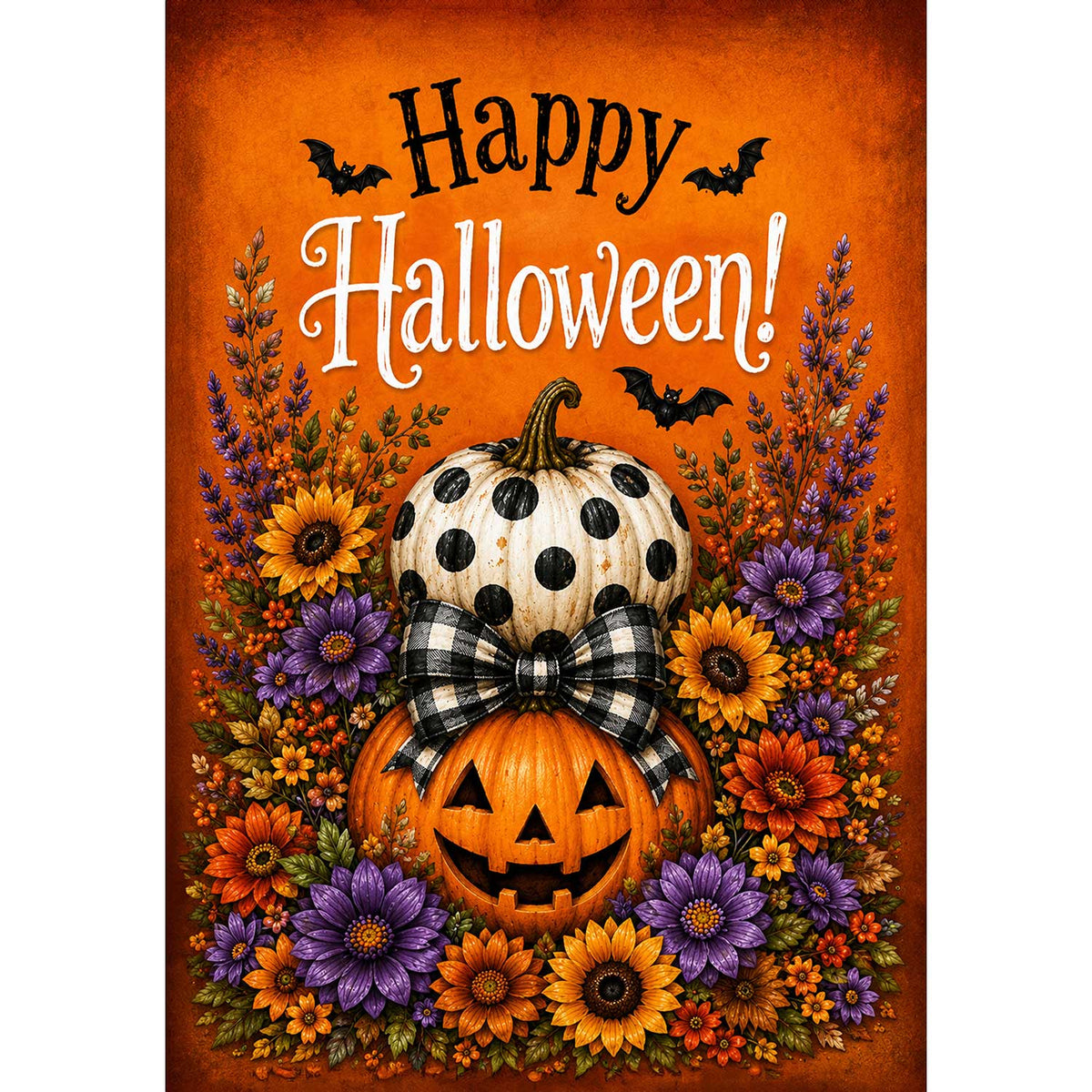 America Forever Happy Halloween Stacked Pumpkins House Flag