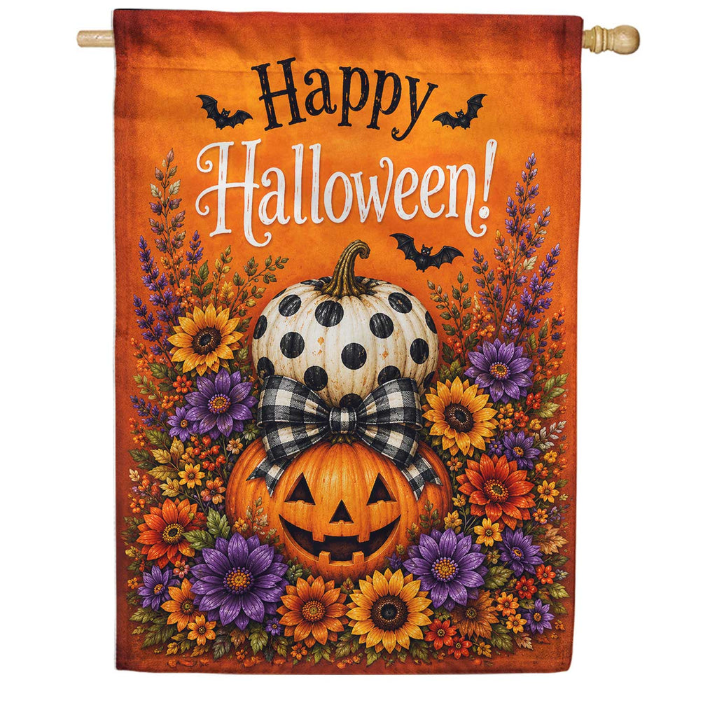America Forever Happy Halloween Stacked Pumpkins House Flag