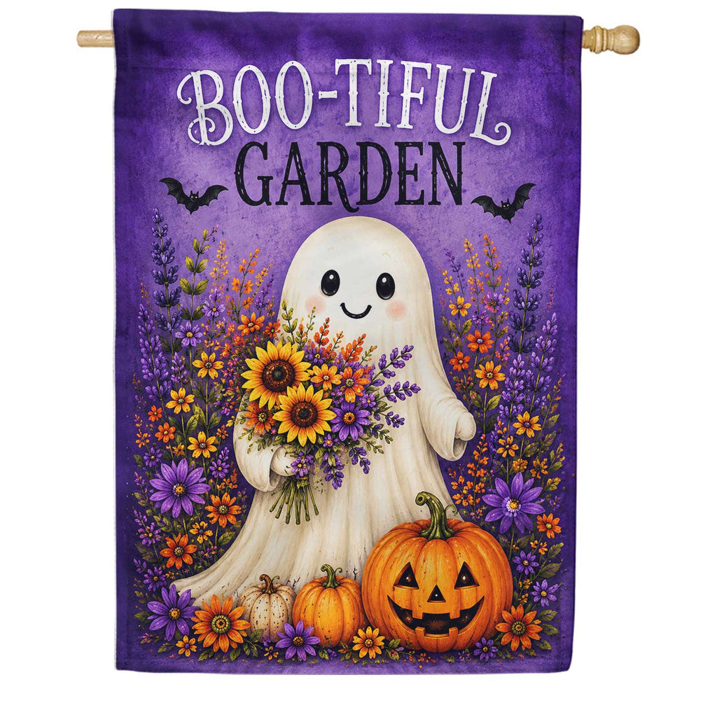 America Forever Boo-Tiful Garden Ghost with Flowers Halloween House Flag