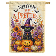America Forever Welcome My Pretties Halloween Black Cat House Flag