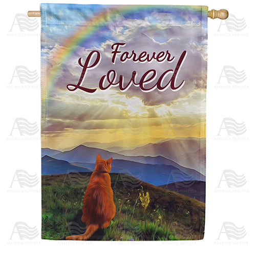 America Forever Cat Crossed Over Rainbow Bridge House Flag