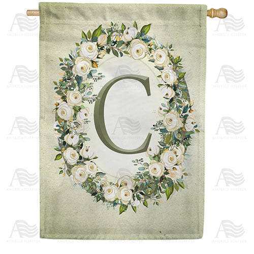 America Forever Sage Floral Monogram House Flag