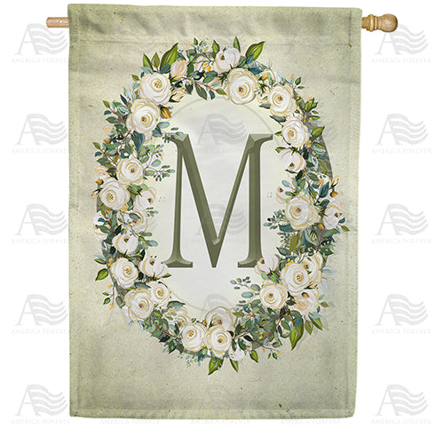 America Forever Sage Floral Monogram House Flag