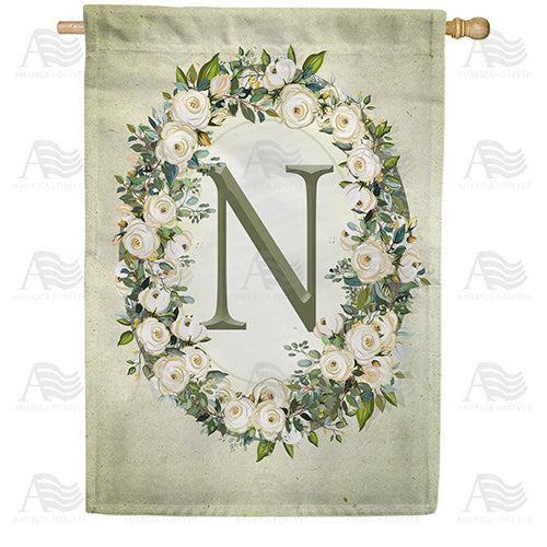 America Forever Sage Floral Monogram House Flag