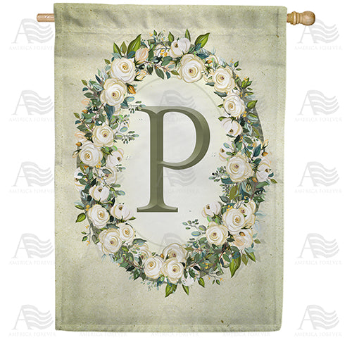 America Forever Sage Floral Monogram House Flag