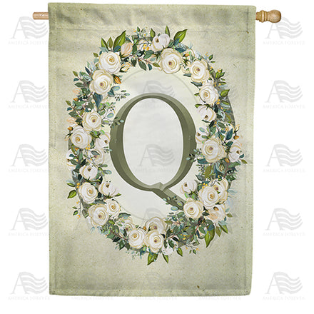 America Forever Sage Floral Monogram House Flag