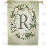 America Forever Sage Floral Monogram House Flag