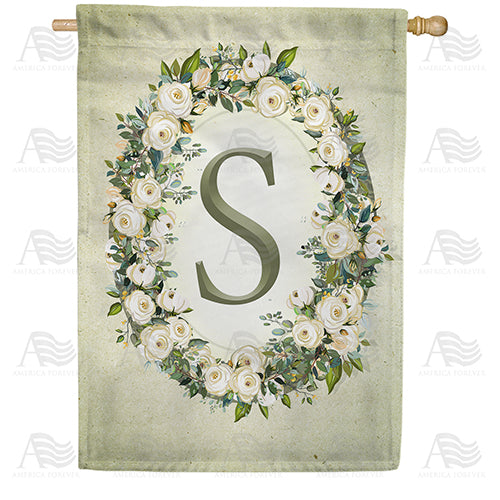 America Forever Sage Floral Monogram House Flag