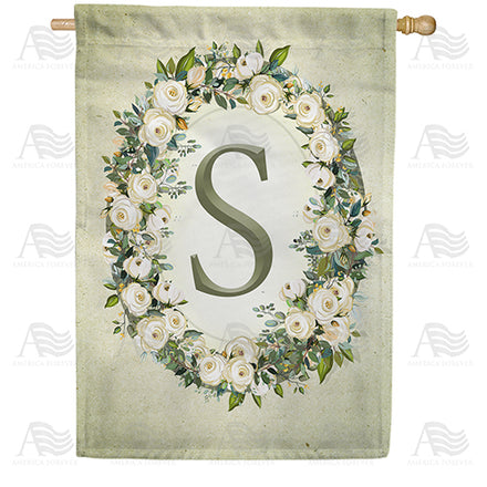 America Forever Sage Floral Monogram House Flag