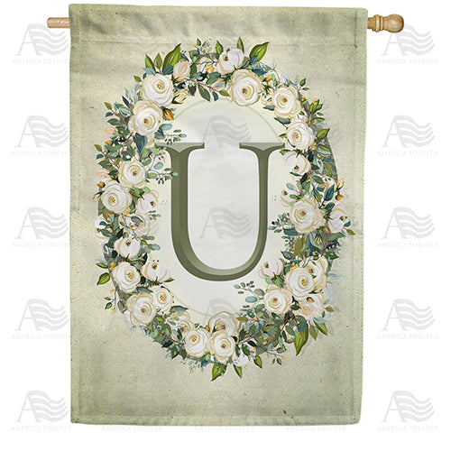 America Forever Sage Floral Monogram House Flag