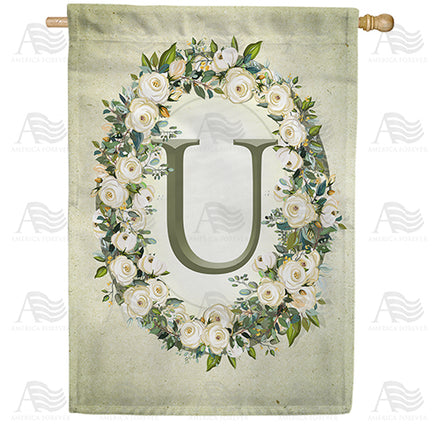 America Forever Sage Floral Monogram House Flag