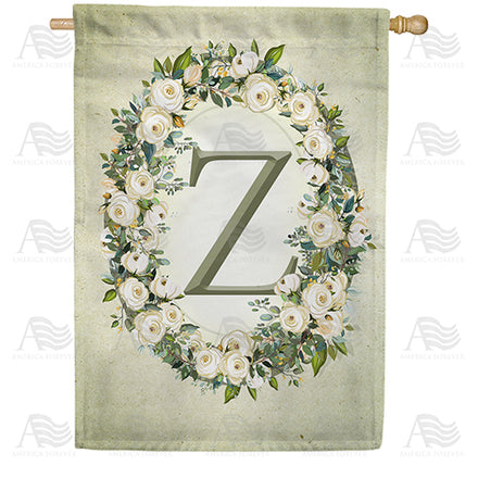 America Forever Sage Floral Monogram House Flag