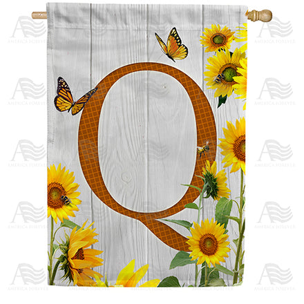 America Forever Country Sunflowers Monogram House Flag