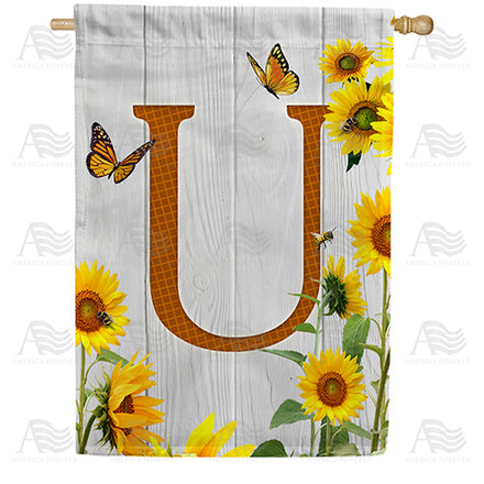 America Forever Country Sunflowers Monogram House Flag