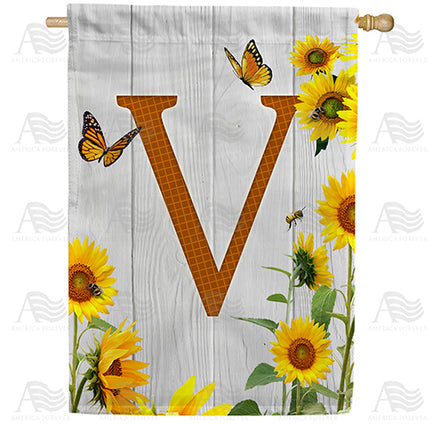 America Forever Country Sunflowers Monogram House Flag