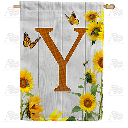 America Forever Country Sunflowers Monogram House Flag