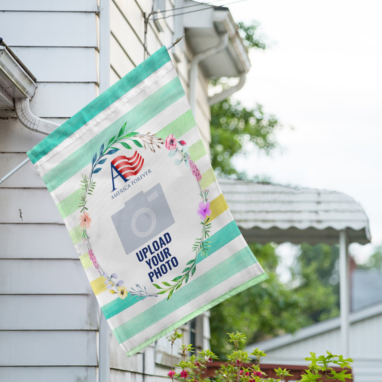 America Forever Personalized Watercolor Stripes House Flag