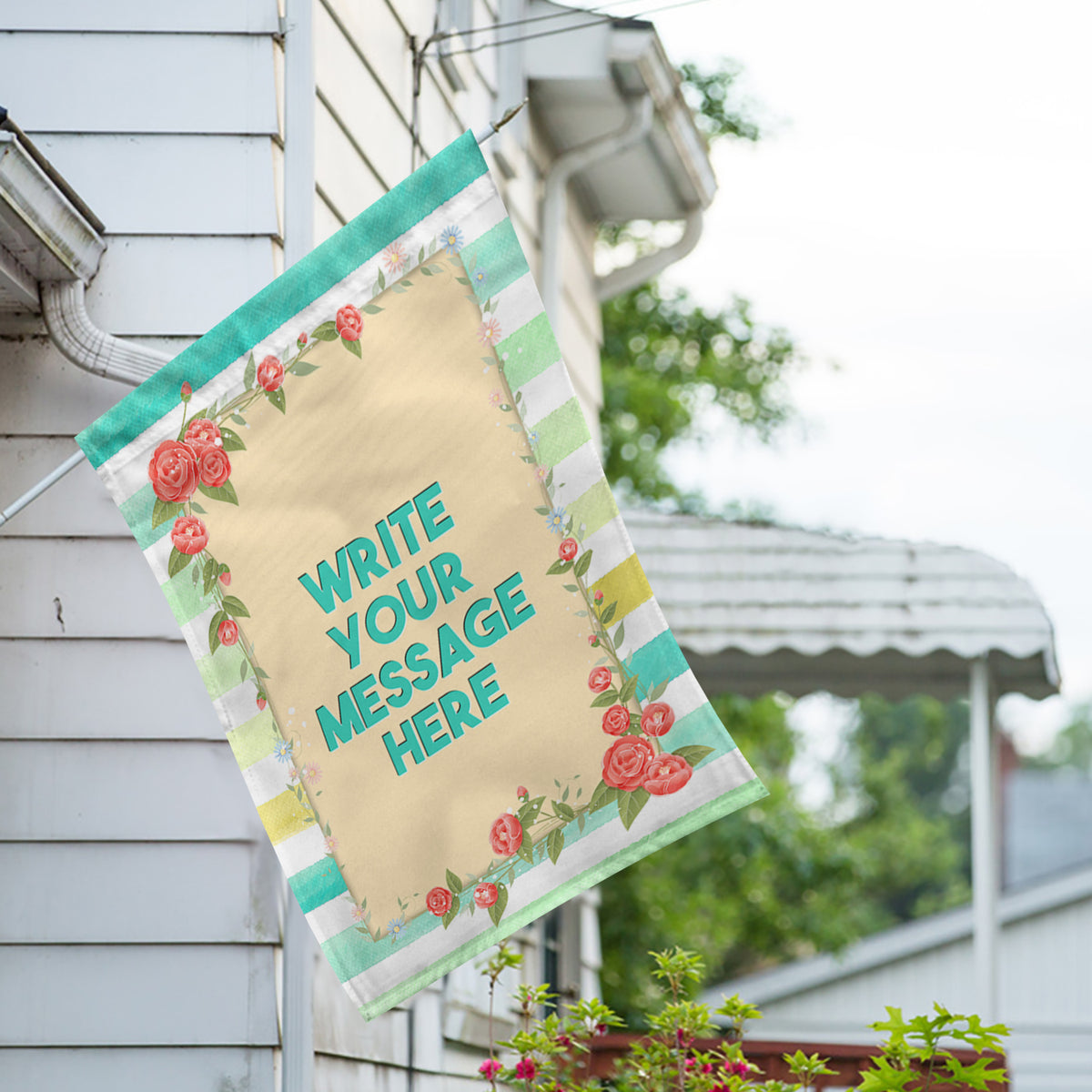 America Forever Personalized Watercolor Stripes Message House Flag