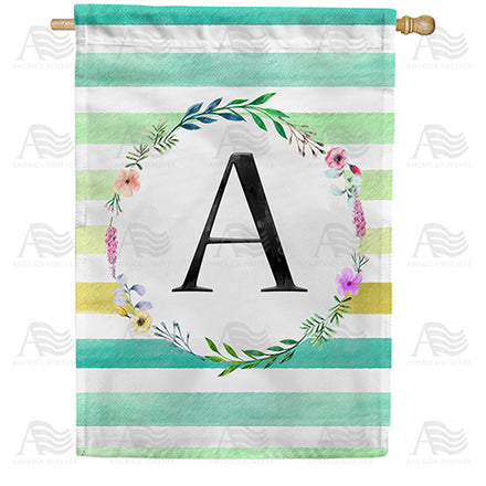 America Forever Blue Striped Watercolor Monogram House Flag