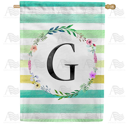 America Forever Blue Striped Watercolor Monogram House Flag