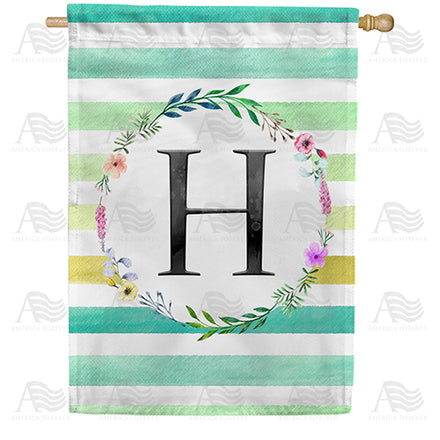 America Forever Blue Striped Watercolor Monogram House Flag
