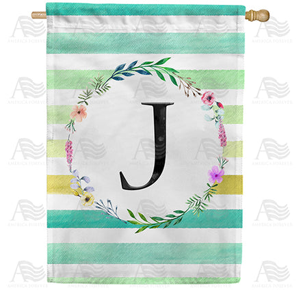 America Forever Blue Striped Watercolor Monogram House Flag