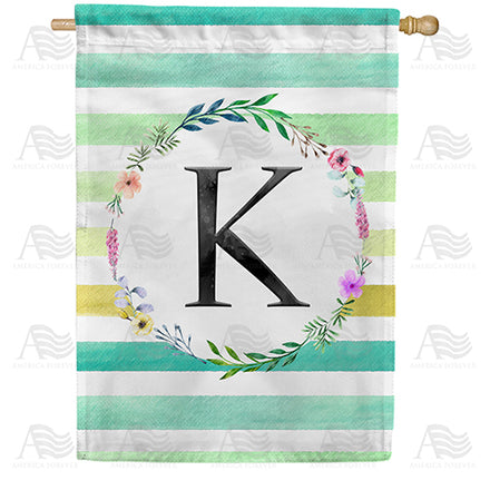 America Forever Blue Striped Watercolor Monogram House Flag