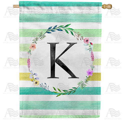 America Forever Blue Striped Watercolor Monogram House Flag