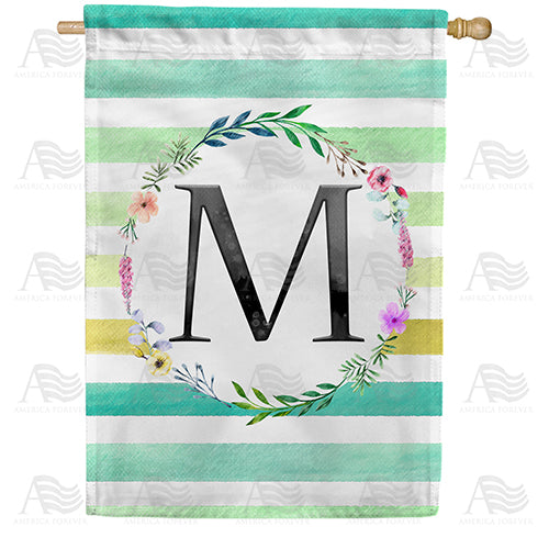 America Forever Blue Striped Watercolor Monogram House Flag