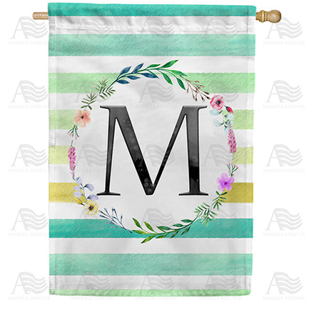 America Forever Blue Striped Watercolor Monogram House Flag